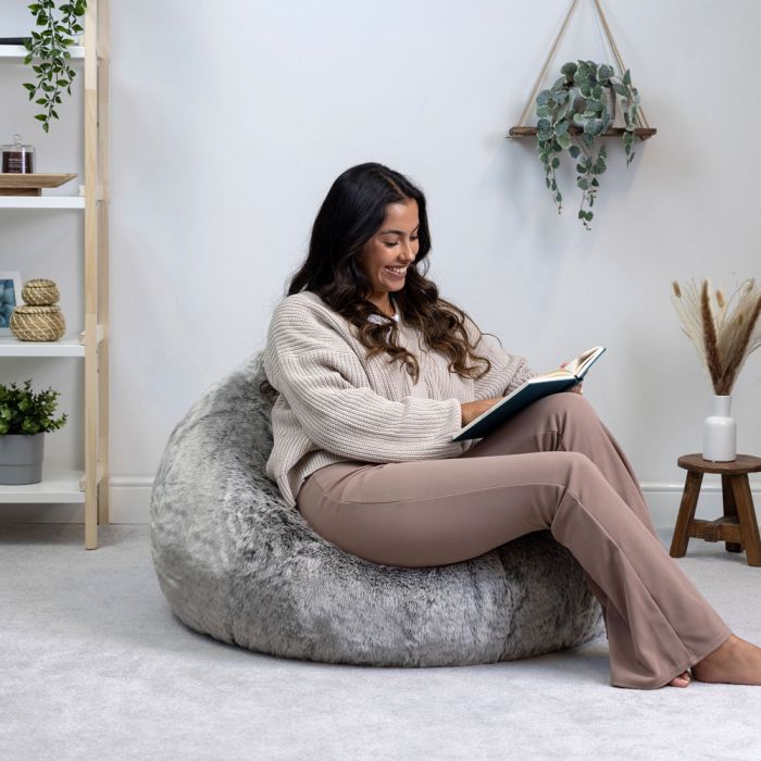 icon Kenai Luxury Faux Fur Bean Bag Arctic Wolf