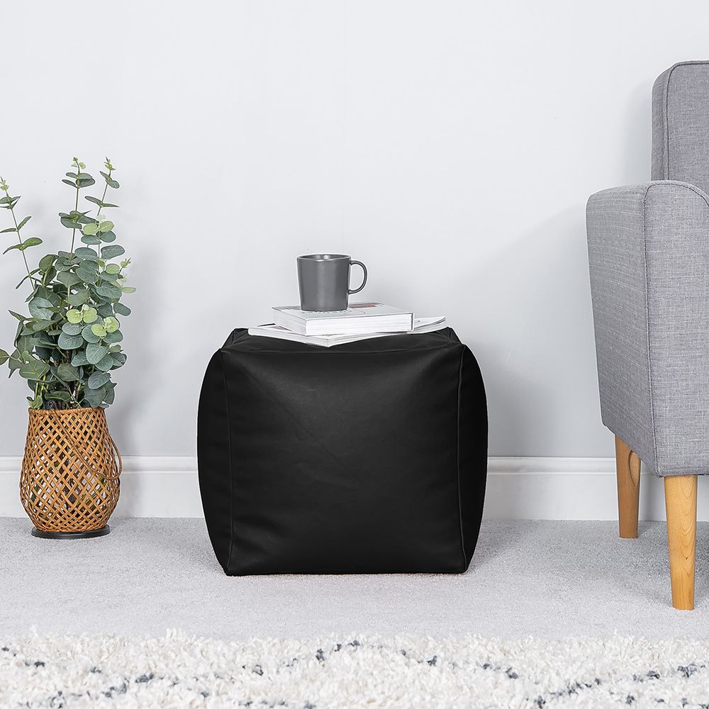 Black Faux Leather Cube Bean Bag