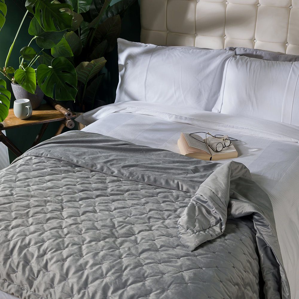 Rosa Quilted Velvet Throw, Grey