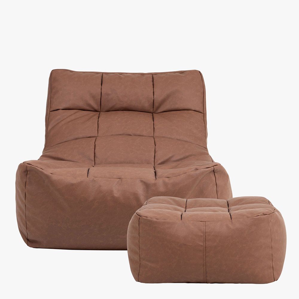 icon® Lorenzo Faux Leather Lounger Bean Bag & Footstool, Brown