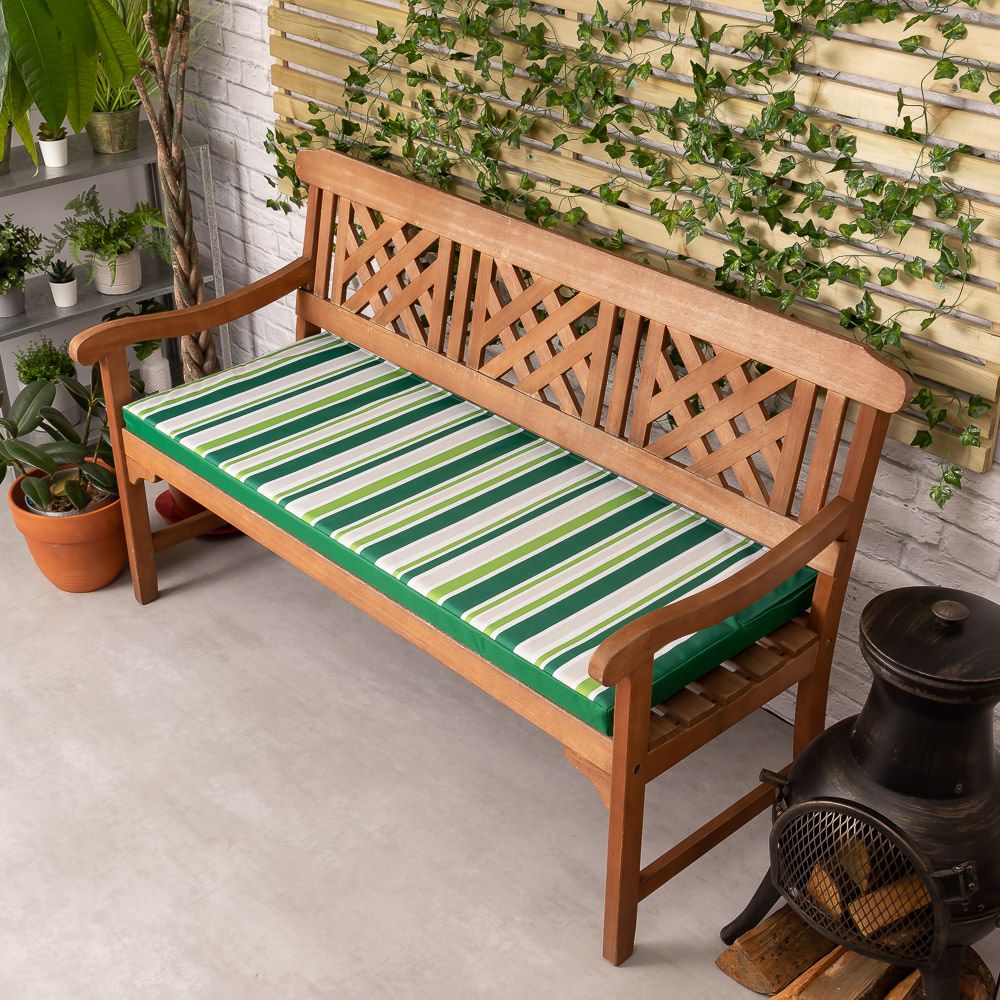 Large Striped Outdoor Garden Bench Cushion, 128 x 50cm