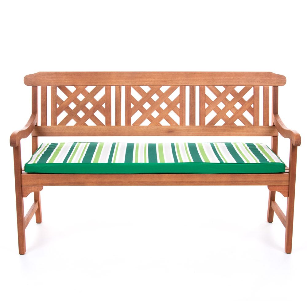 Green and White Striped 3 Seater Large Bench Pad on Bench