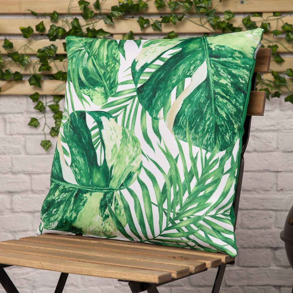 Monstera Palm Print Outdoor Cushion Lifestyle