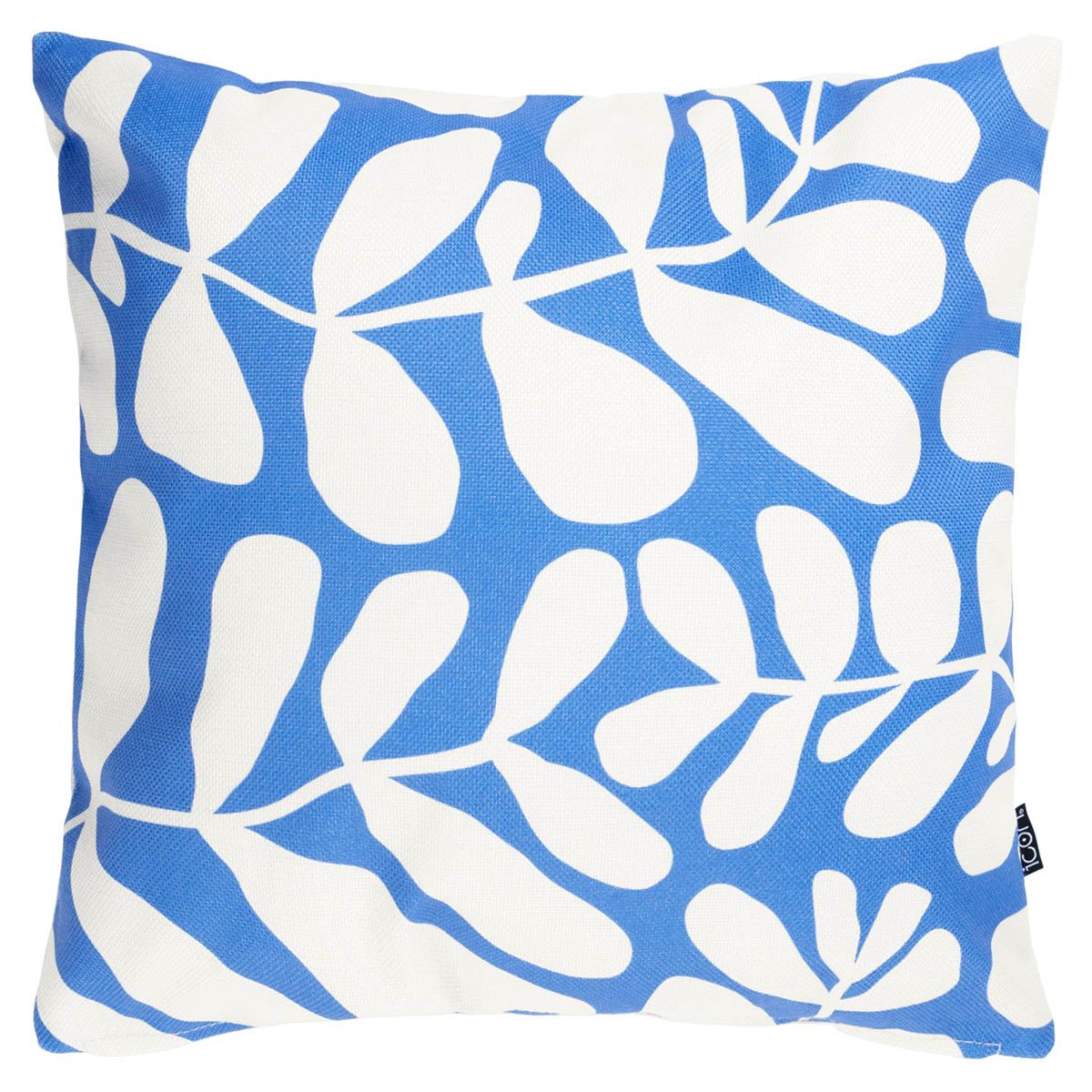 Abstract Leaf Print Indoor-Outdoor Cushion, Blue