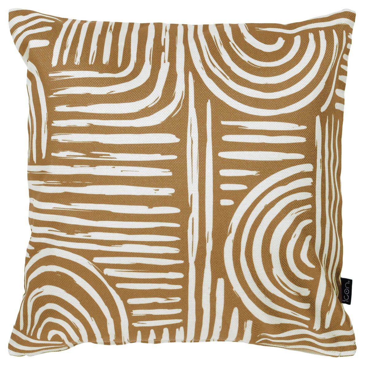 Graphic Curved Lines Indoor-Outdoor Cushion, Brown