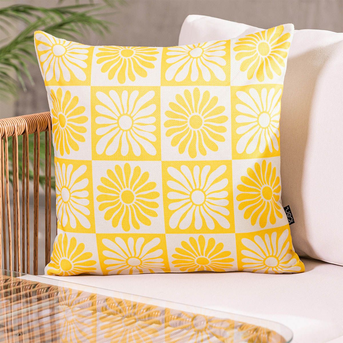 Summer Flower Indoor-Outdoor Cushion, Yellow