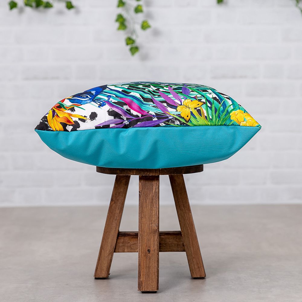 Tropical Peacock Outdoor Cushion Side View