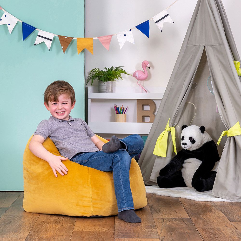 Kids Kingston Velvet Bean Bag, Ochre Yellow