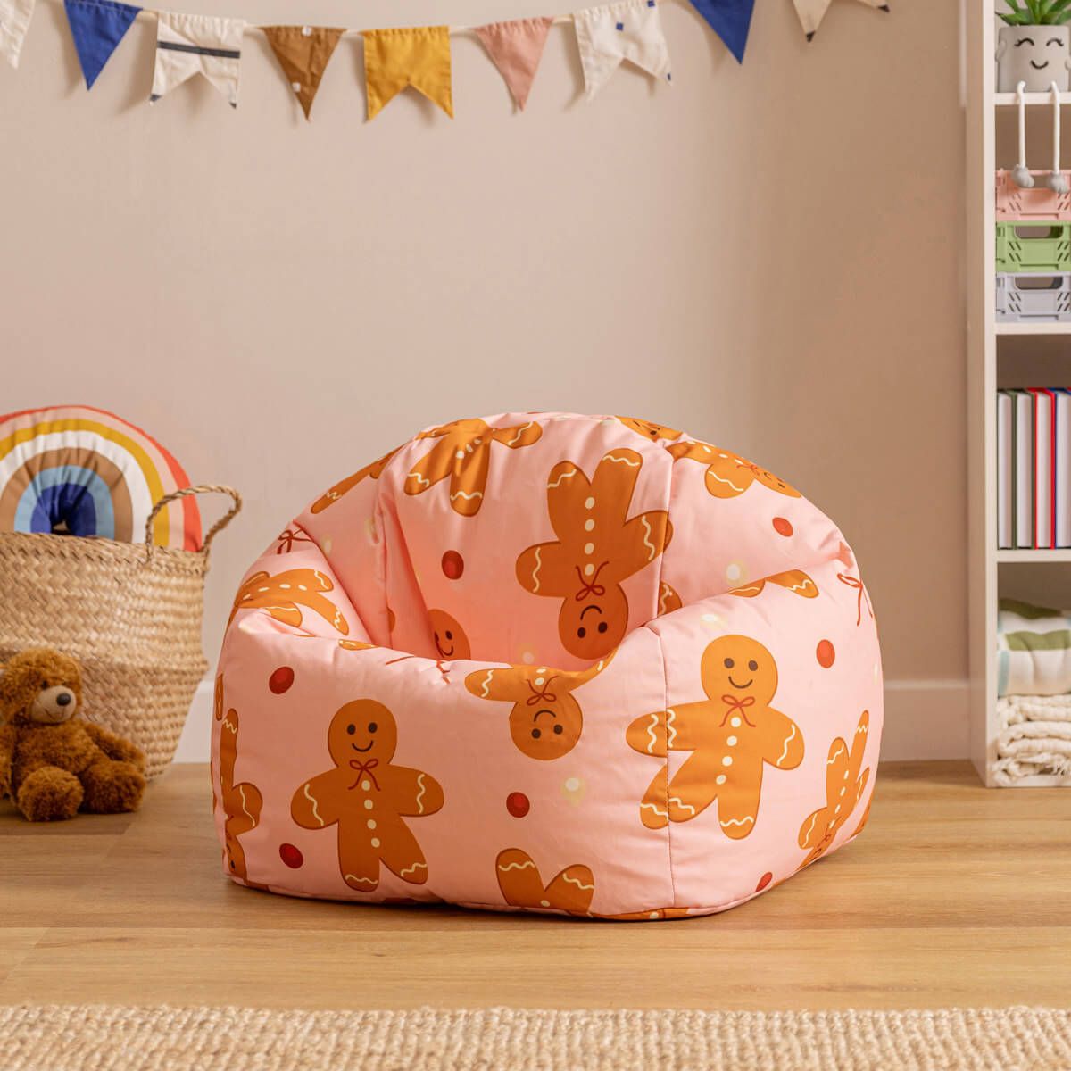 icon® Kids Festive Gingerbread Print Classic Bean Bag, Multicolour
