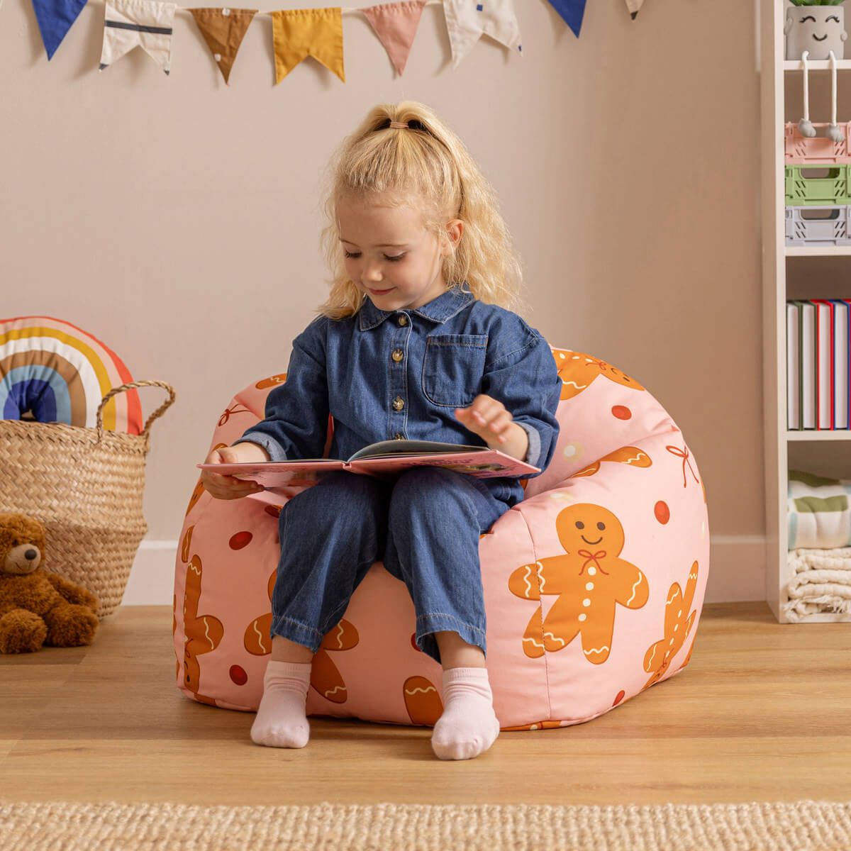 icon® Kids Festive Gingerbread Print Classic Bean Bag, Multicolour