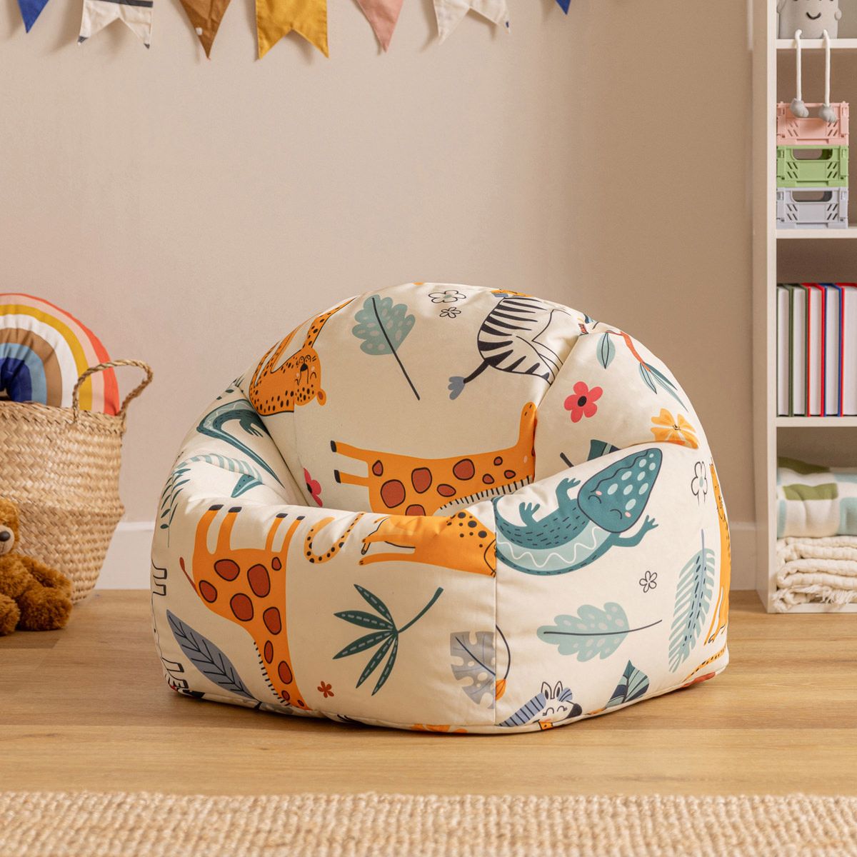 icon® Kids Animal Safari Print Classic Bean Bag, Multicolour