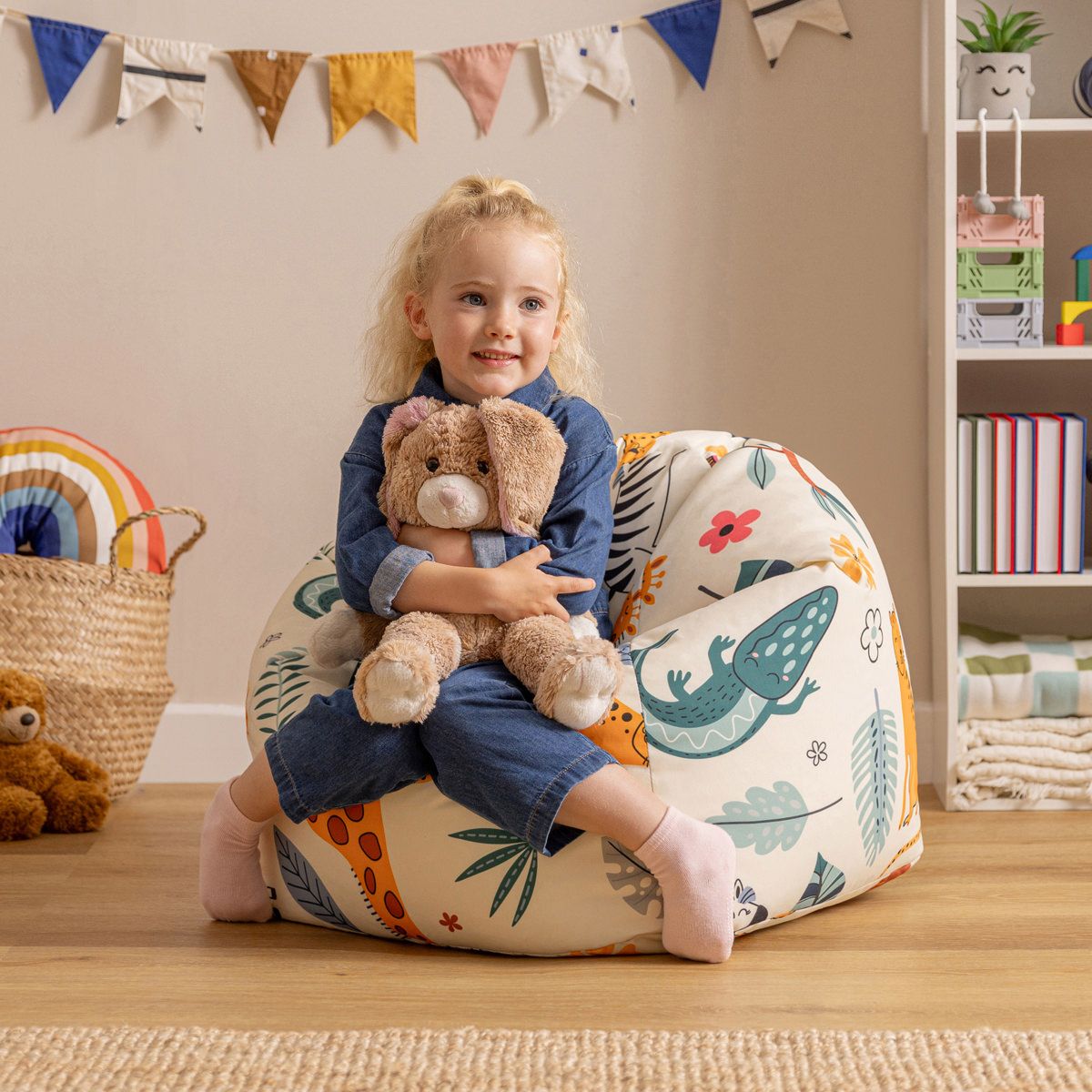 icon® Kids Animal Safari Print Classic Bean Bag, Multicolour