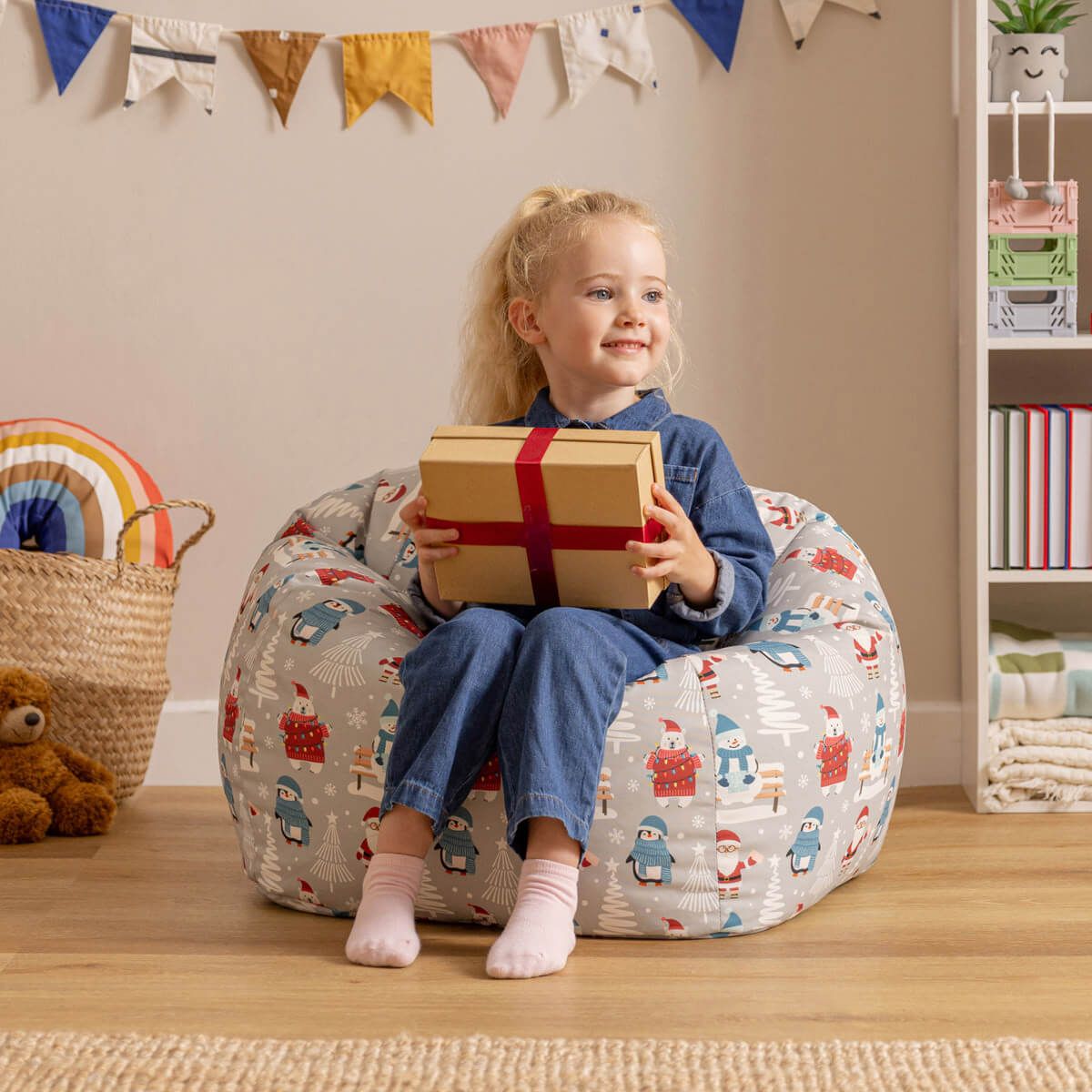 Icon Kids Festive Santa Claus Print Classic Bean Bag, Multicolour