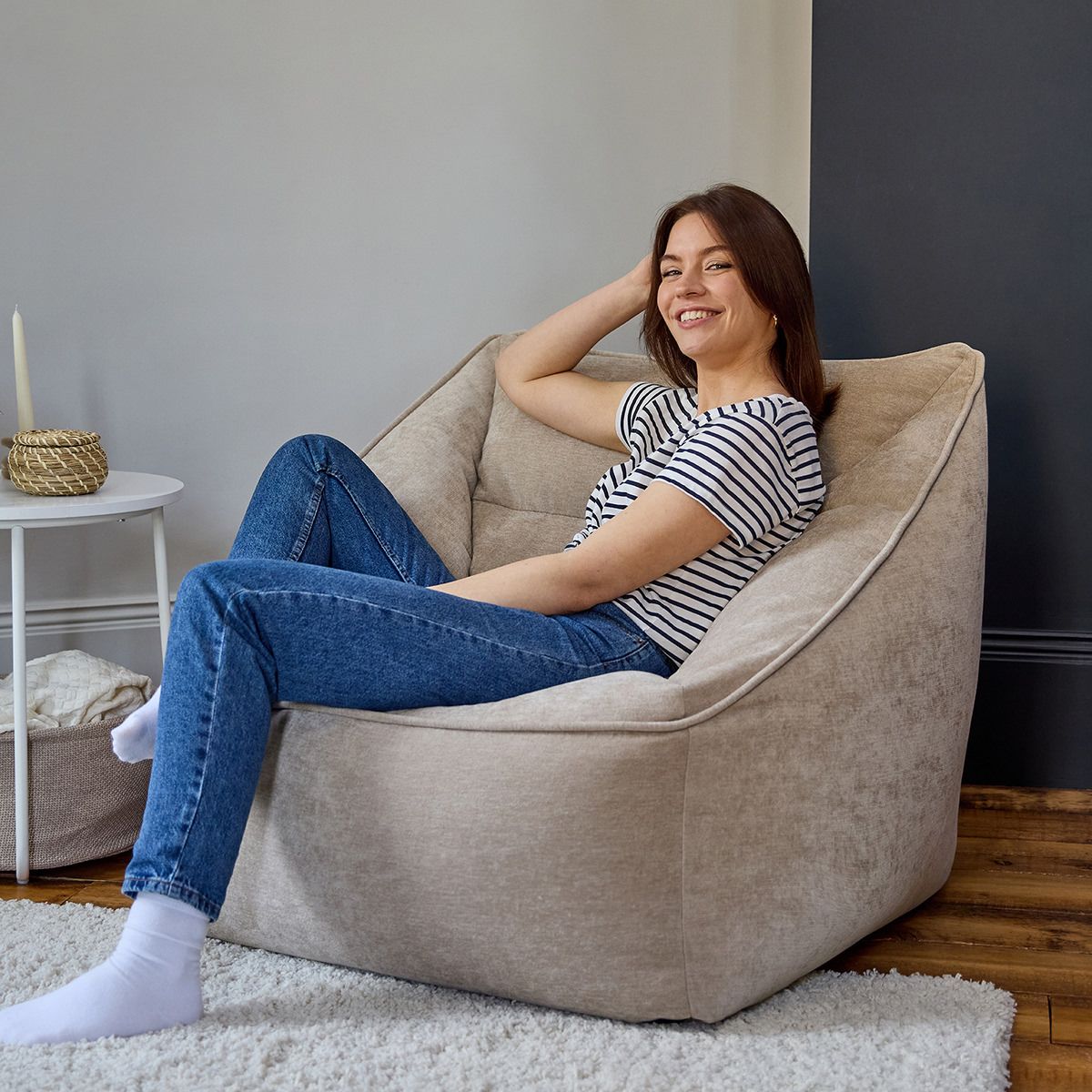 icon® Natalia Chenille Armchair Bean Bag, Natural