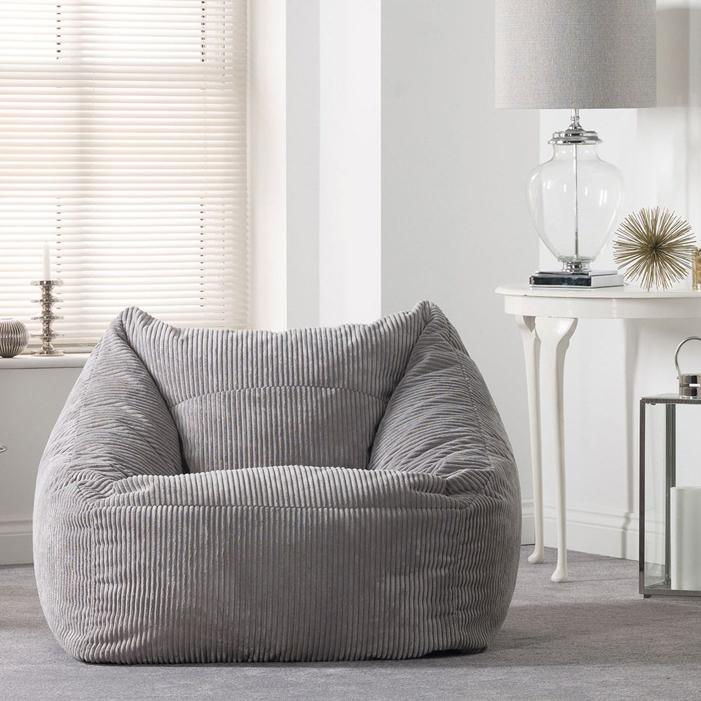 icon® Morgan Cord Armchair Bean Bagin grey in living room