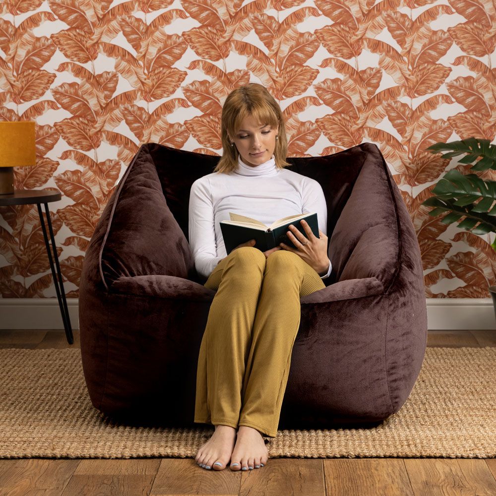 Natalia Velvet Armchair Bean Bag, Chocolate Brown
