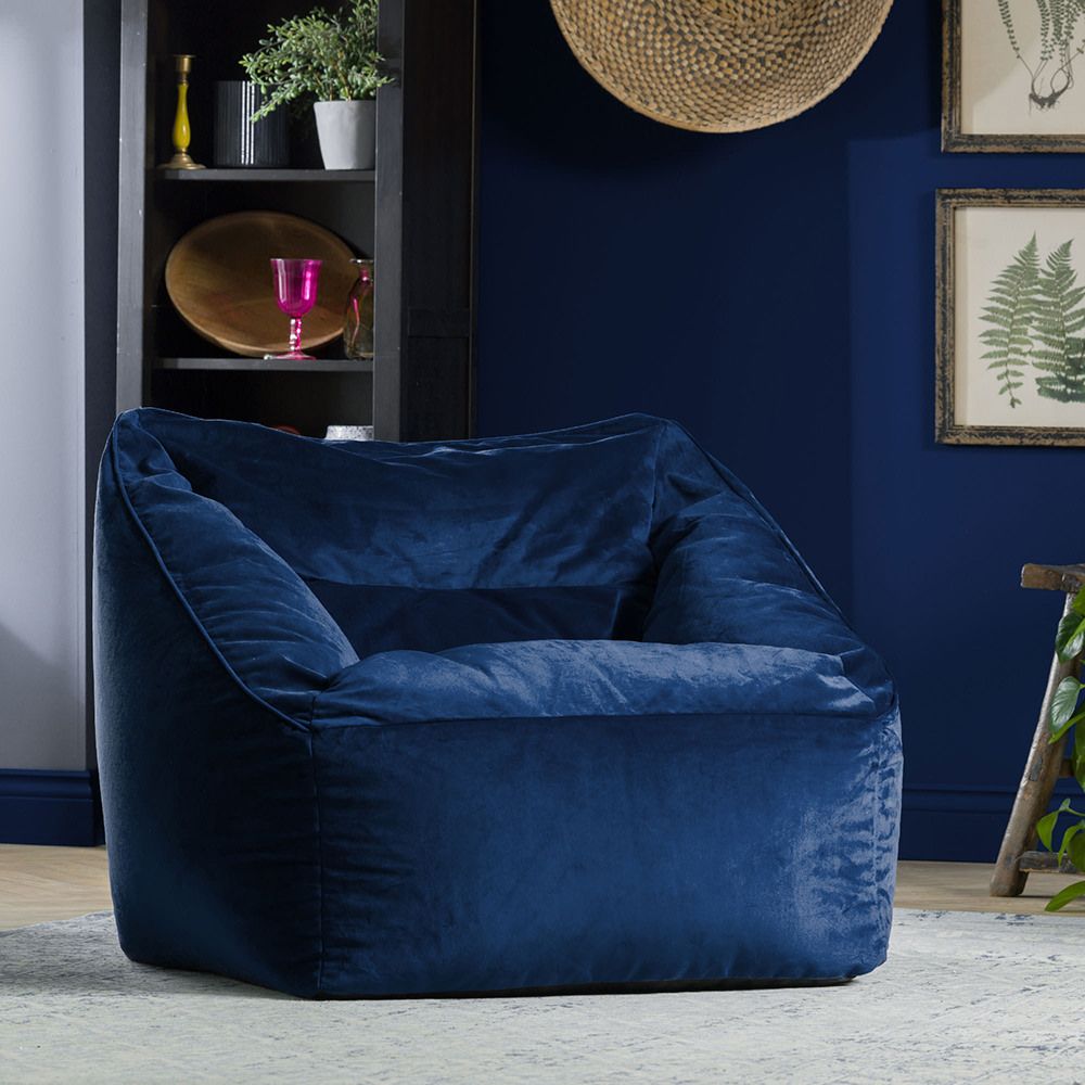 icon® Natalia Velvet Armchair Bean Bag in navy in living room