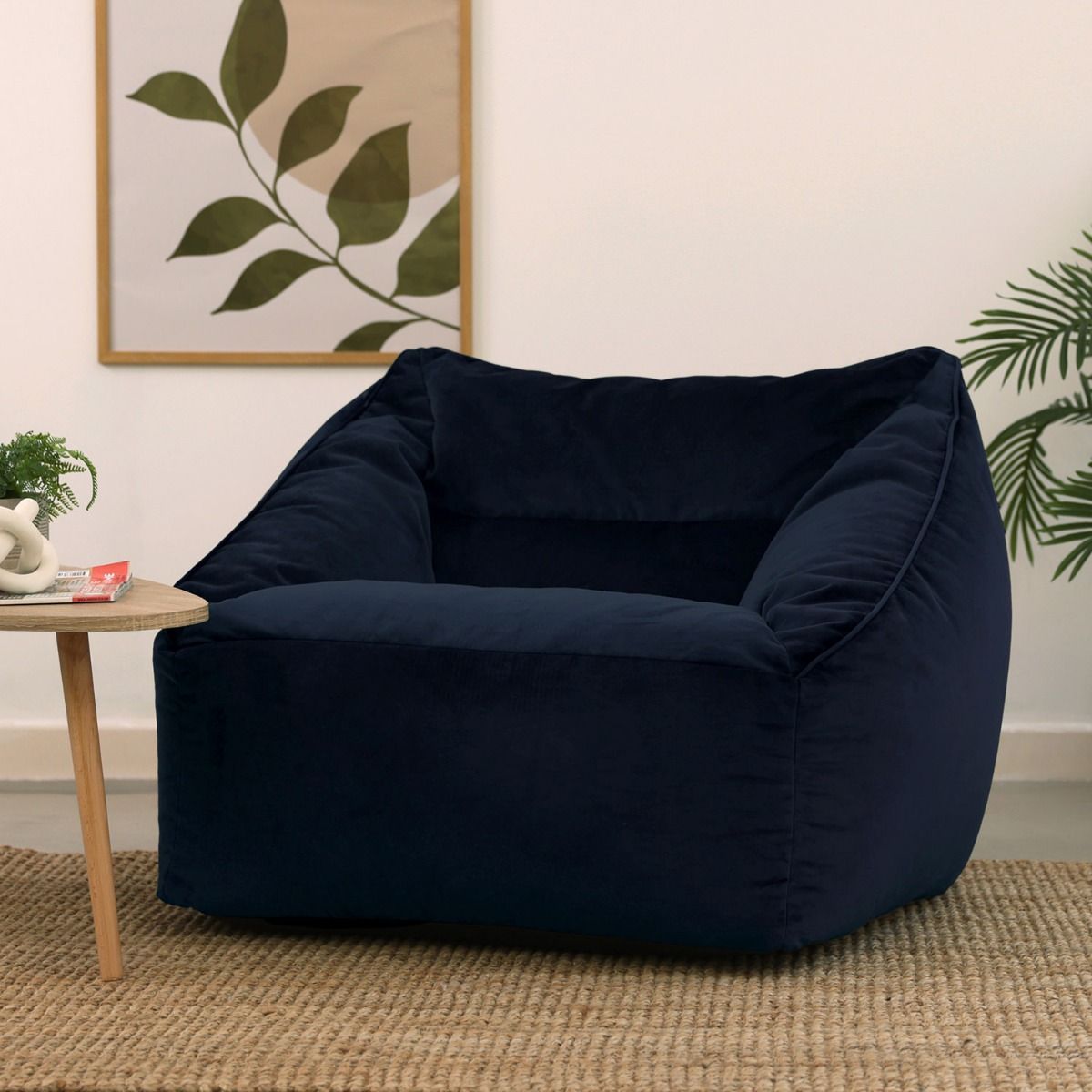 Natalia Velvet Armchair Bean Bag, Midnight Blue