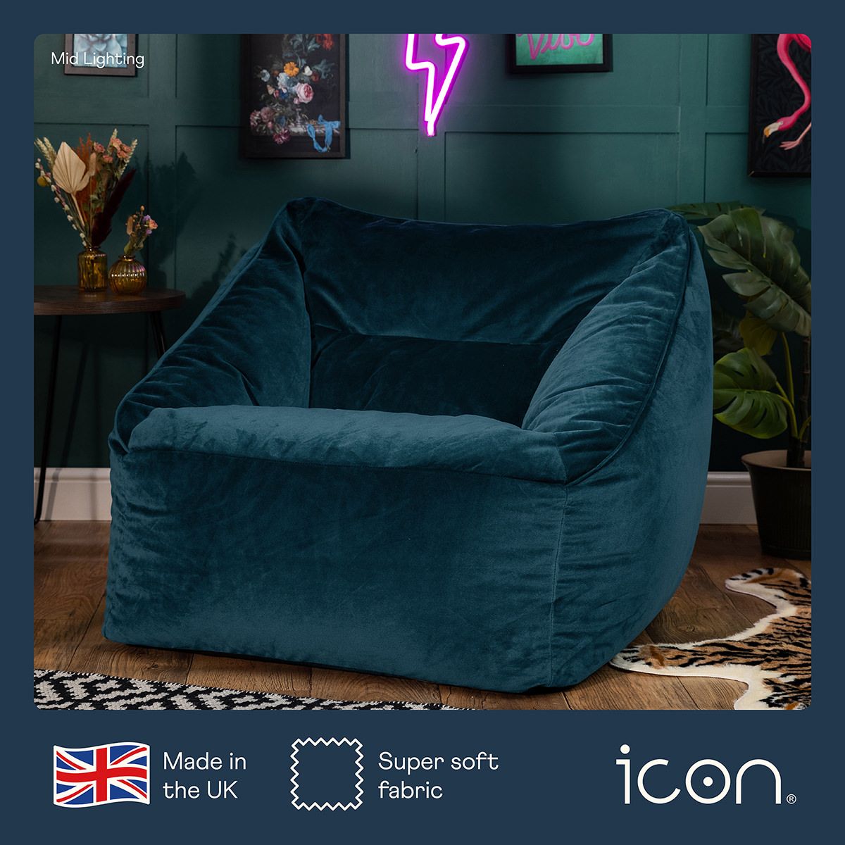 icon® Natalia Velvet Armchair Bean Bag & Footstool