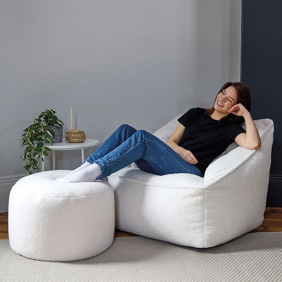 icon® Natalia Borg Armchair Bean Bag & Round Footstool