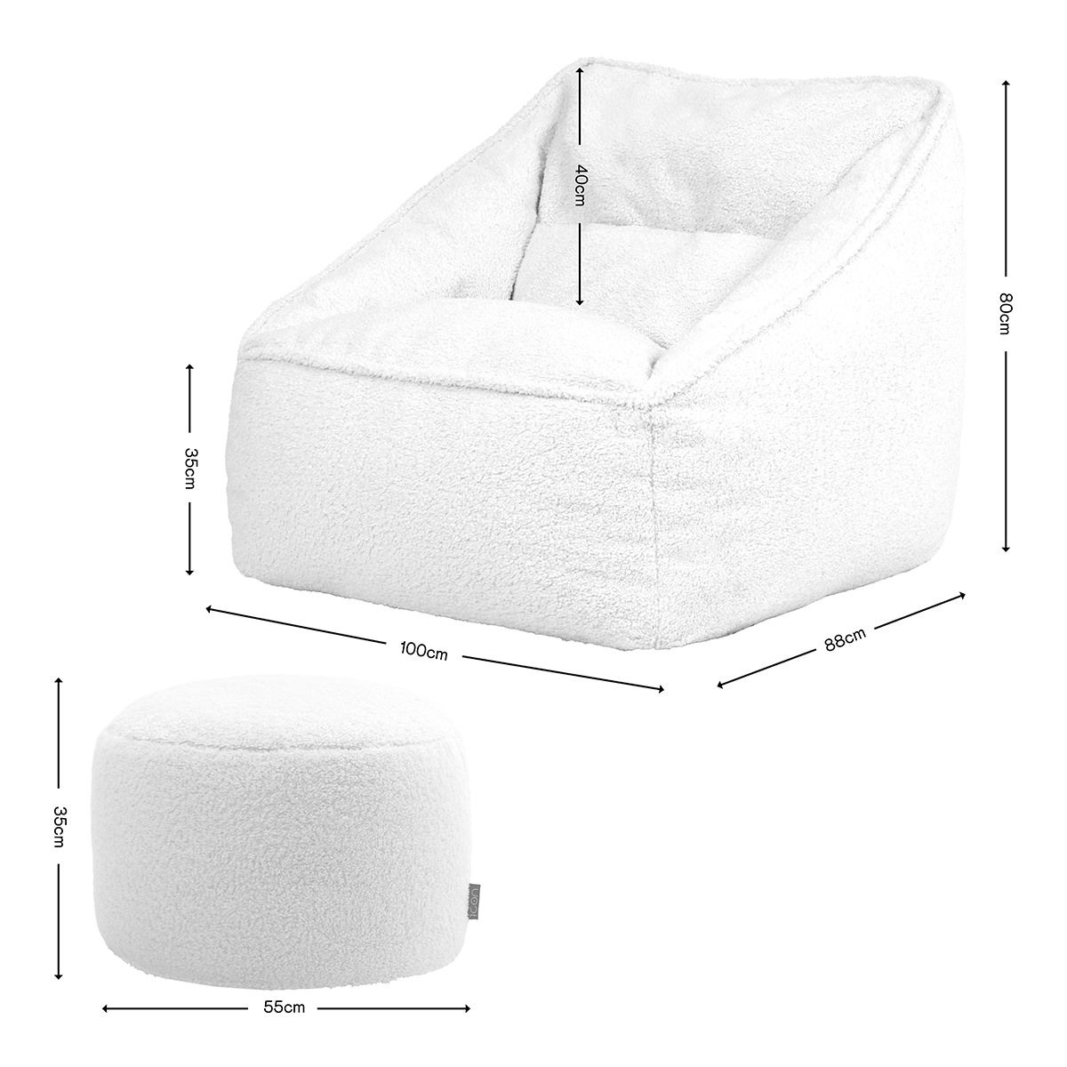 icon® Natalia Borg Armchair Bean Bag & Round Footstool