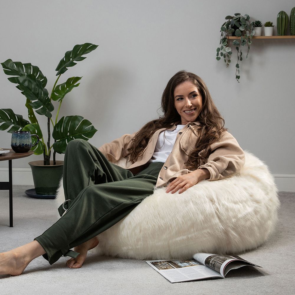 icon® Soho Faux Fur Bean Bag, Cream
