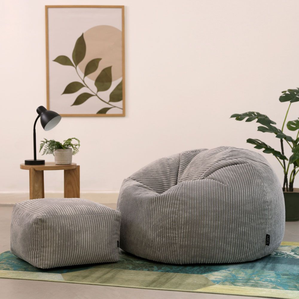 icon® Kingston Cord Classic Bean Bag & Footstool, Light Grey
