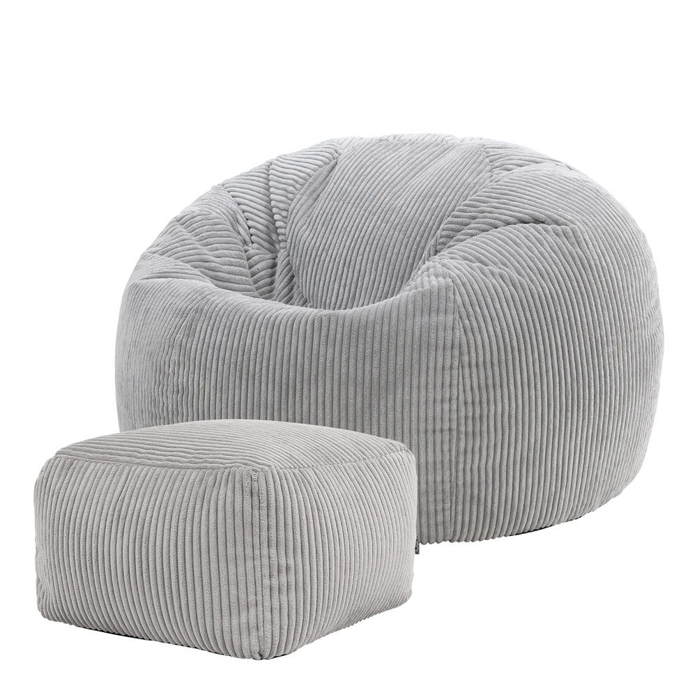 icon® Kingston Cord Classic Bean Bag & Footstool, Light Grey