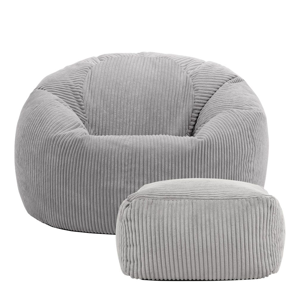 icon® Kingston Cord Classic Bean Bag & Footstool, Light Grey