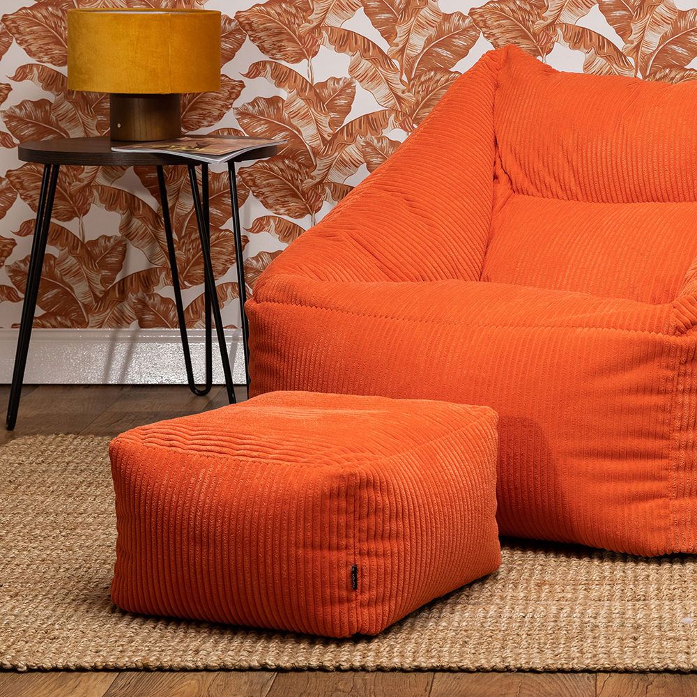 Amara Corduroy Square Footstool, Orange