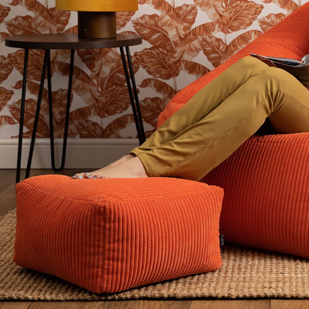Amara Corduroy Square Footstool, Orange
