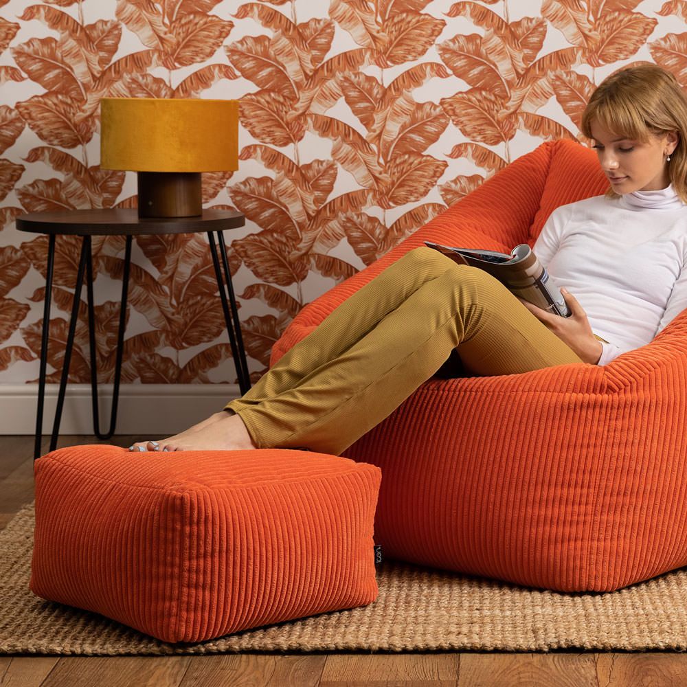 Amara Corduroy Square Footstool, Orange
