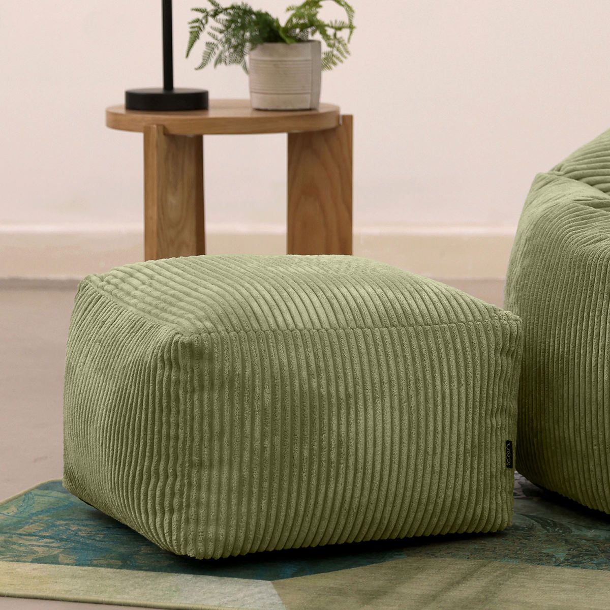 Icon Theo Cord Footstool, Sage Green