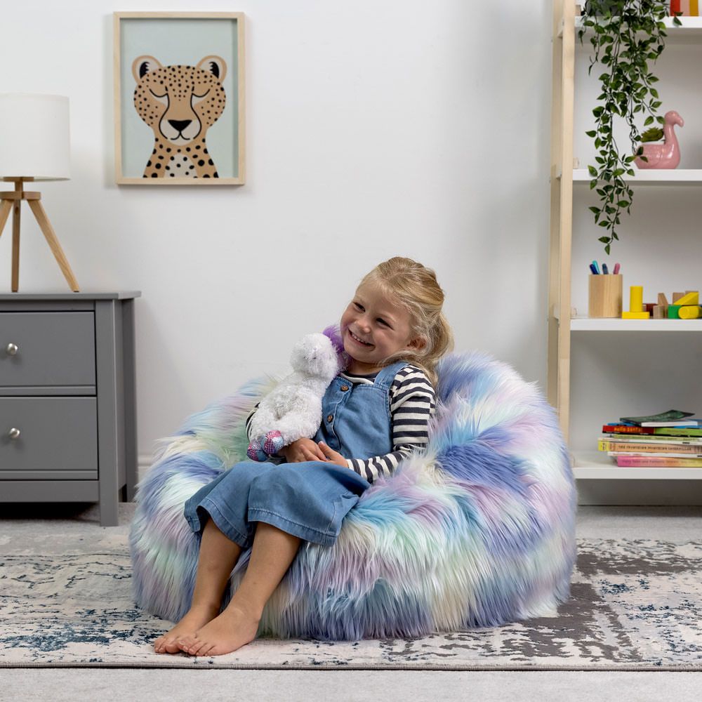 icon® Luxury Faux Fur Kids Classic Bean Bag, Unicorn
