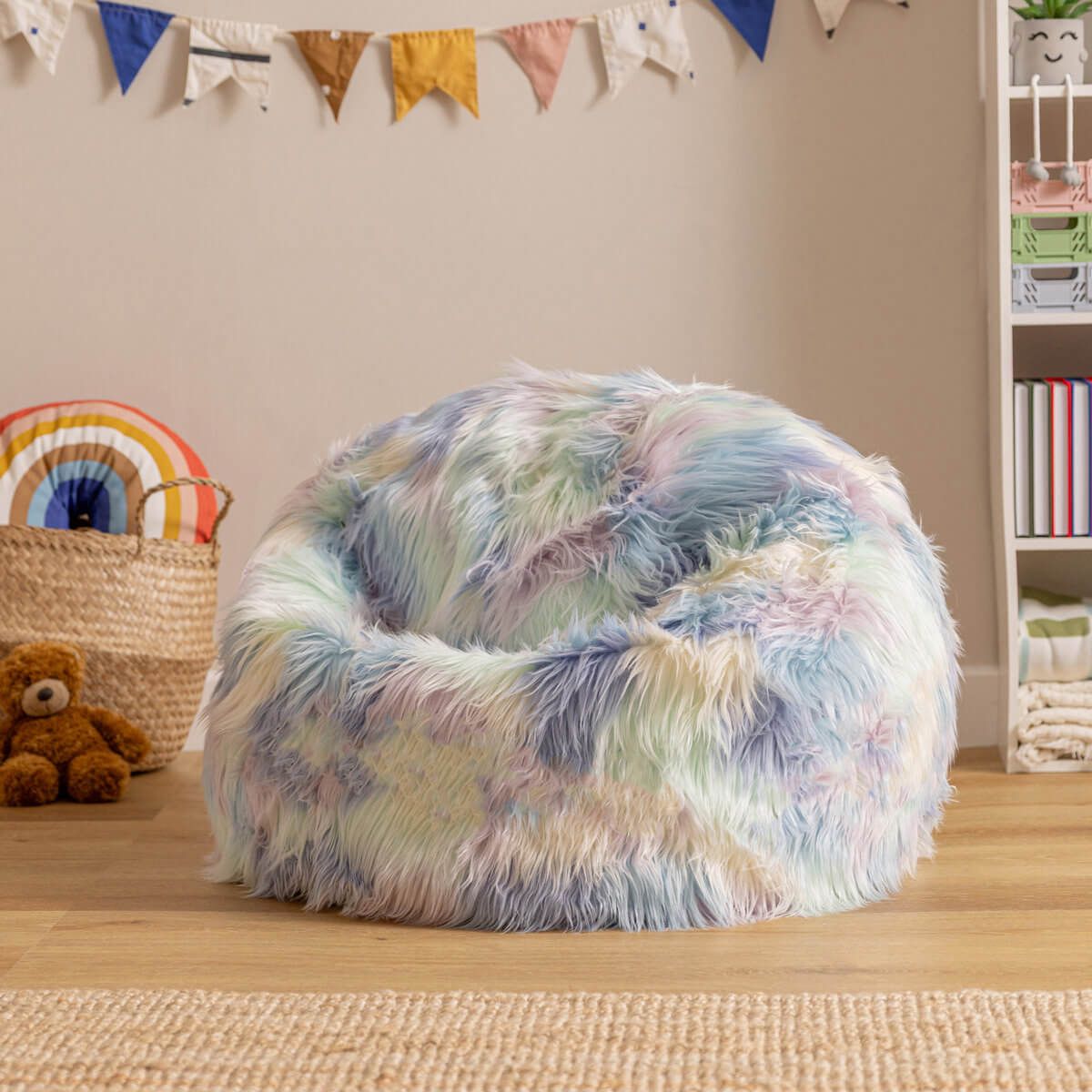 icon® Luxury Faux Fur Kids Classic Bean Bag, Unicorn