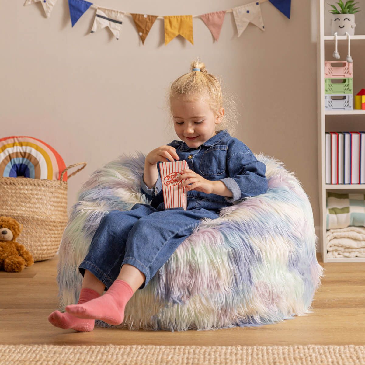 icon® Luxury Faux Fur Kids Classic Bean Bag, Unicorn