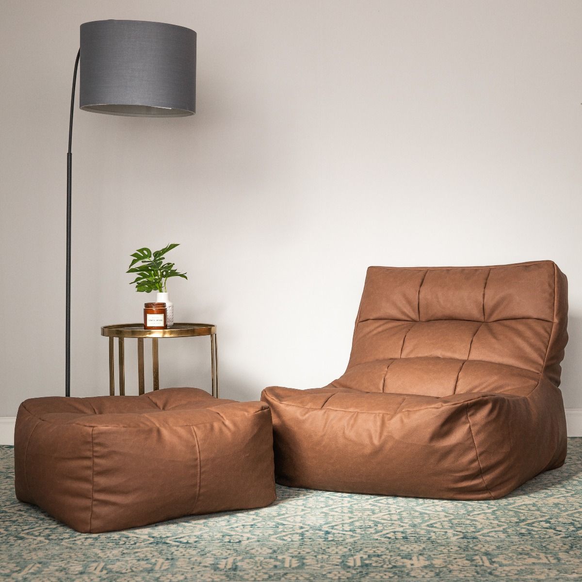 icon® Lorenzo Faux Leather Lounger Bean Bag & Footstool, Brown