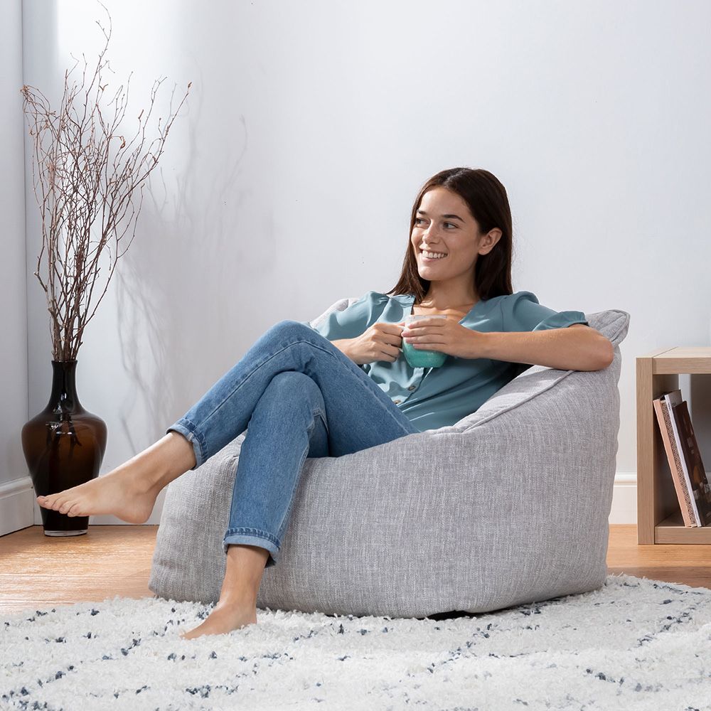 ICON® Oslo Armchair Woven Fabric Bean Bag Chair in grey with model