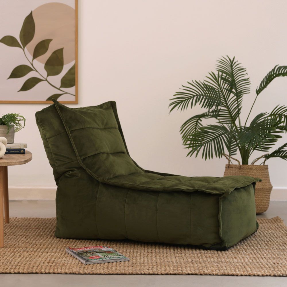 icon® Dolce Velvet Lounger Bean Bag, Olive