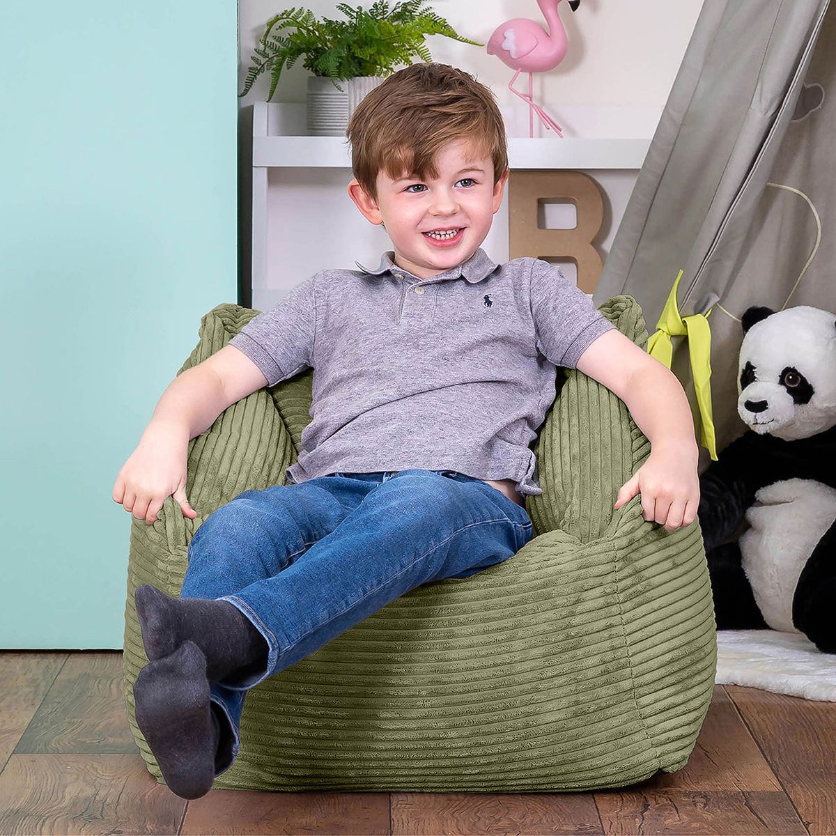 Icon Kids Morgan Cord Armchair Bean Bag, Sage Green