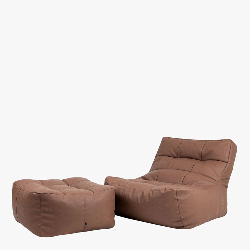 icon® Lorenzo Faux Leather Lounger Bean Bag & Footstool, Brown