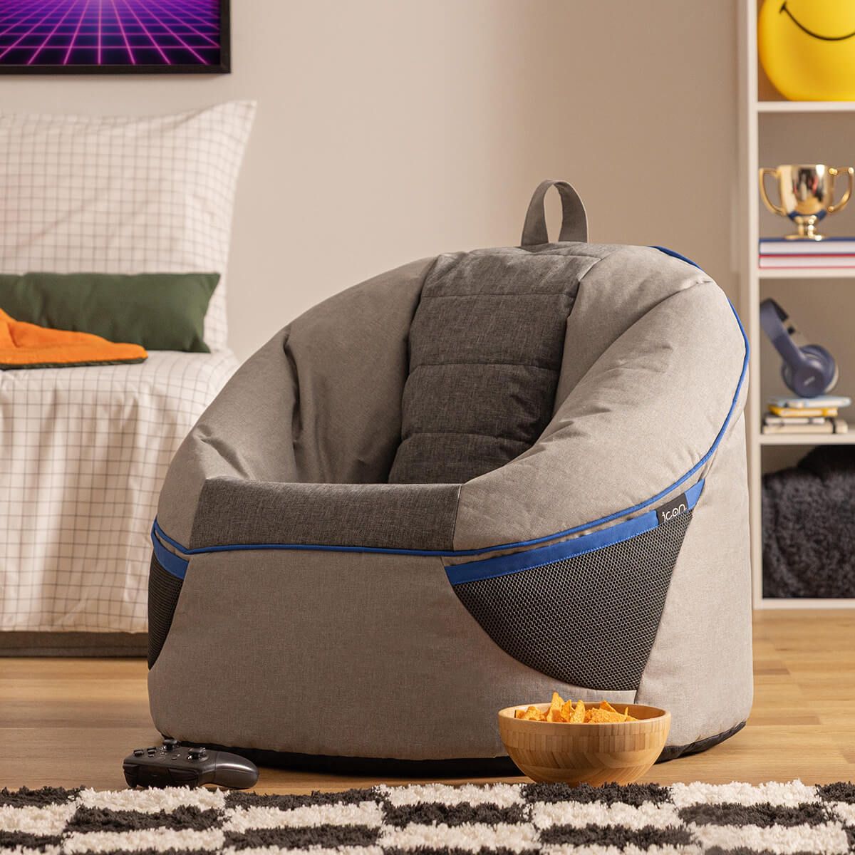 icon Alpha Kids Gaming Bean Bag Chair, Grey