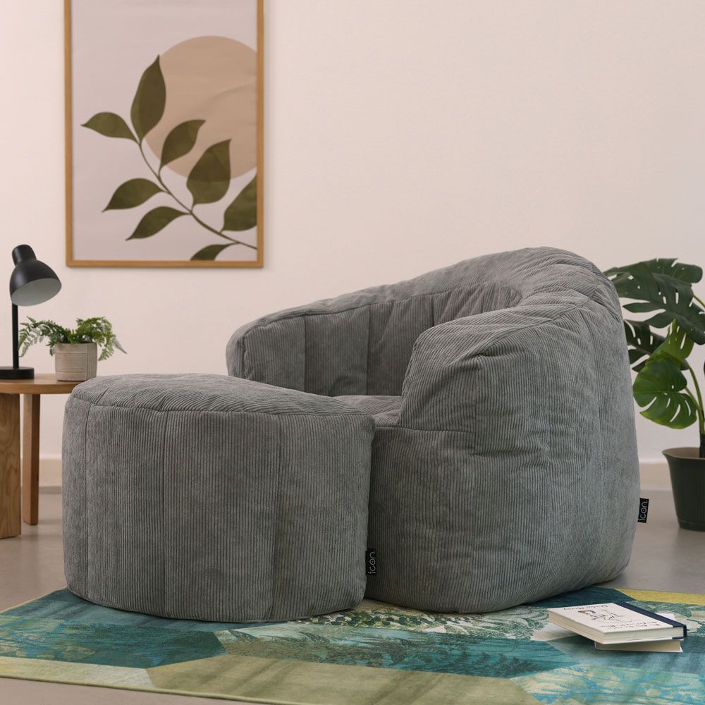 icon® Clara Fine Cord Armchair & Footstool, Charcoal Grey