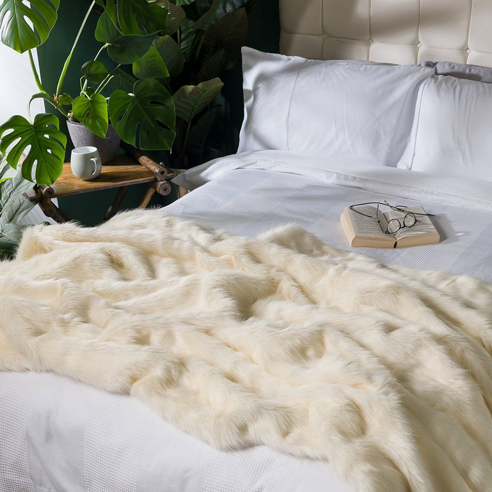 icon® Luxury Faux Fur Throw, Cream