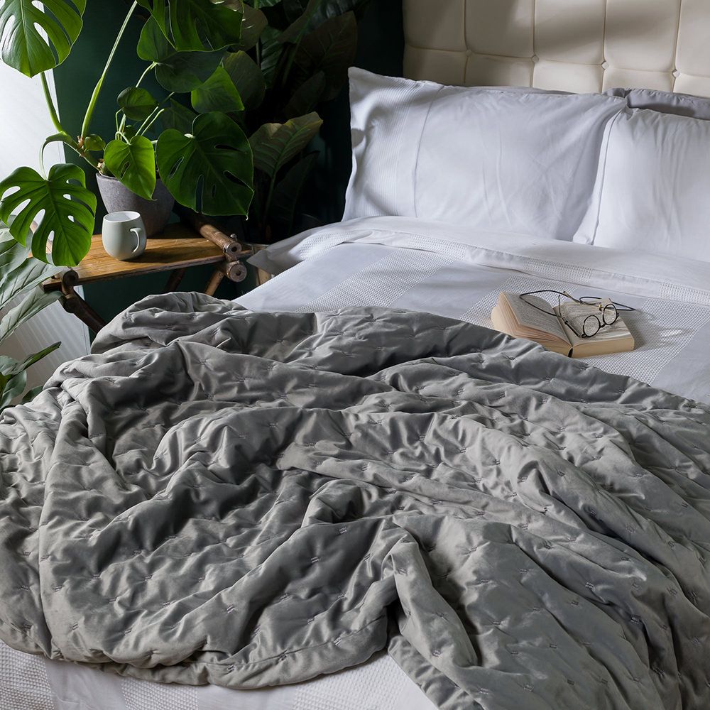 Rosa Quilted Velvet Throw, Grey