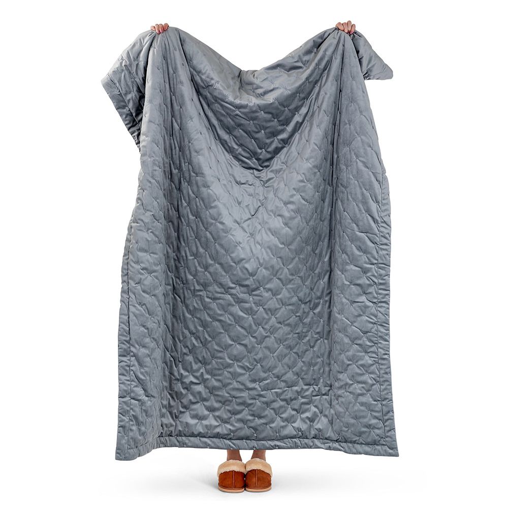 Rosa Quilted Velvet Throw, Grey