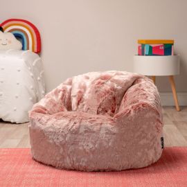 icon® Luxury Faux Fur Kids Classic Bean Bag in pink in bedroom