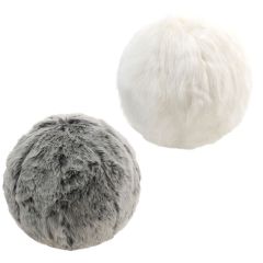 icon® Round Faux Fur Cushion, Arctic Wolf & Natural Pack of 2
