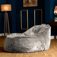 icon® Faux Fur Dream Lounger Bean Bag in grey with white background