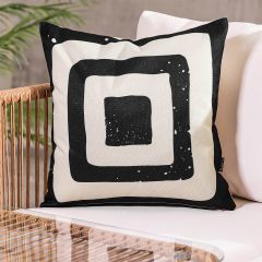 Square Print Indoor-Outdoor Cushion, Black & White